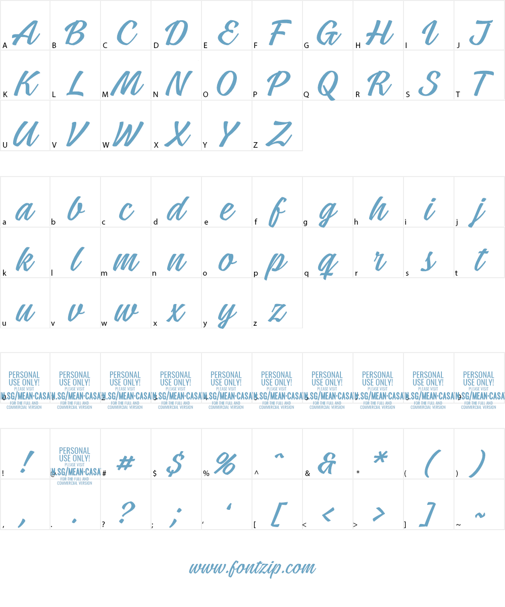 Mean Casat Light PERSONAL USE Font Character